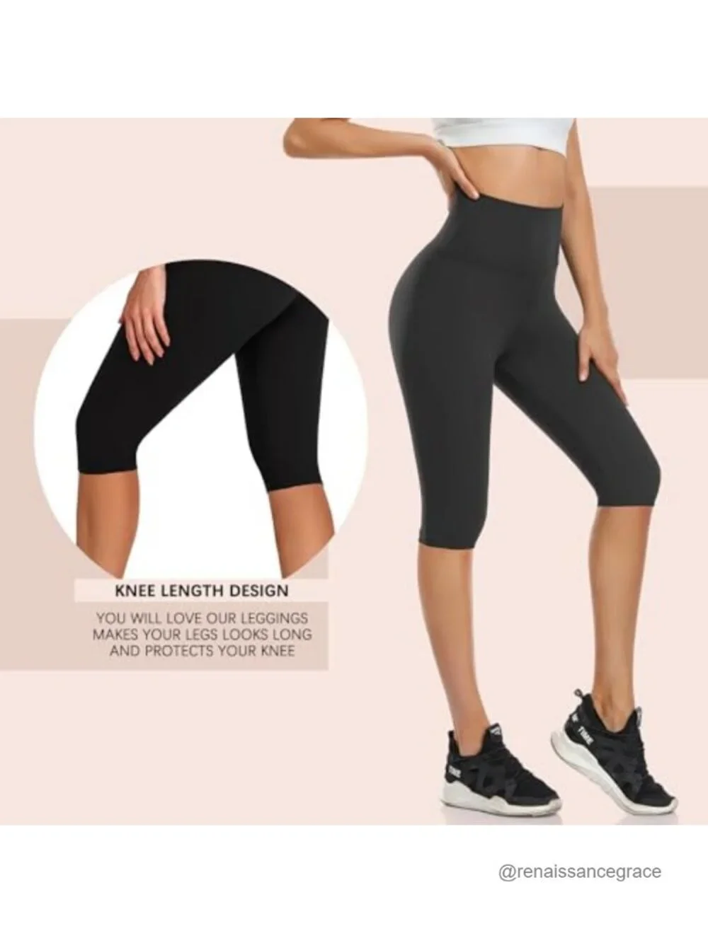 High Waisted Knee Length Capri Leggings 3 Pack Tummy Control Soft Stretchy